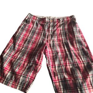Colorado Mens Plaid Flat Front Shorts Red Black Tan 100% Cotton Size 36